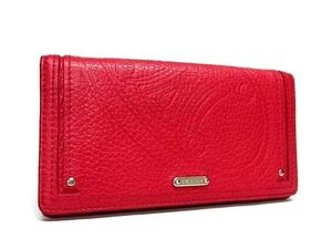 1円 ■極美品■ CELINE セリーヌ マカダム レザー 二つ折り 長財布 ウォレット レディース レッド系 BI6181