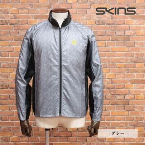 1円/SKINS/Mサイズ/ランニングブルゾン 撥水 制電 シングルジップ ロゴ 反射板 スポーティー トレーニング 新品/グレー/jd207/