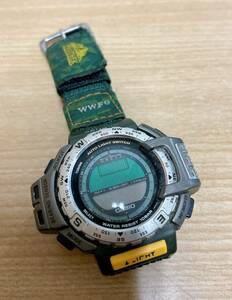 【CASIO カシオ☆PROTREK☆PRT-40 WWFコラボ 1997年限定☆緑 腕時計】レトロ/T65-514