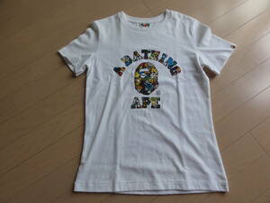 美品 A BATHING APE アニマル柄ロゴ 半袖Tシャツ 白 Sサイズ