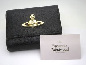 1000円スタート 三つ折り財布 Vivienne Westwood ヴィヴィアン ウエストウッド ブラック×ゴールド がま口 ファッション小物 WHO L60064