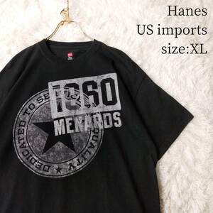 【一点物・US古着アメリカ輸入】半袖Tシャツ Hanes XLサイズ ビッグプリント ブラック 黒 企業モノ 企業Tシャツ スター 星