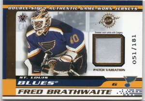 NHL FRED BRATHWAITE / ROMAN TUREK 2002 PACIFIC VANGUARD HOCKEY JERSEY PATCH /181 181枚限定 3色 マルチカラー