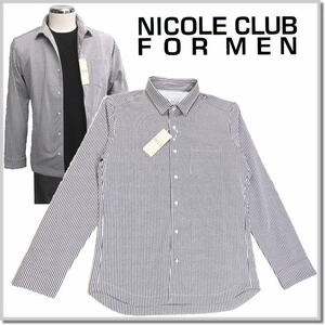 ニコルクラブフォーメン NICOLE CLUB FOR MEN シアサッカー長袖ストライプシャツ 2464-8003-91(オフｘネイビー)-46(M) カットソー