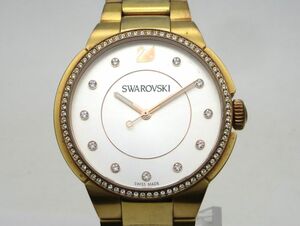 1000円スタート 腕時計 SWAROVSKI スワロフスキー シティ 5181642 クオーツ QZ 3針 シルバー文字盤 ラウンド ラインストーン 10 D60068