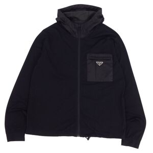 極美品 プラダ PRADA パーカー 2020 スウェット フーディ ジップアップ トライアングル コットン トップス メンズ XL 黒 ce01mn-rm08e28596