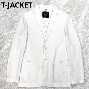 【イタリア製】T-JACKET ティージャケット ワッフル コットン ニット 2B アンコンジャケット メンズ S ホワイト テーラードジャケット 