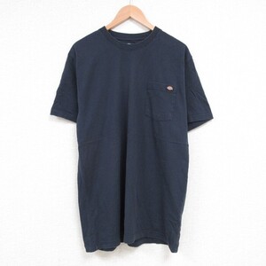 L/古着 ディッキーズ Dickies 半袖 ブランド Tシャツ メンズ ワンポイントロゴ 胸ポケット付き コットン クルーネック 黒 ブ