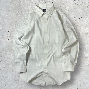 ★BIGサイズ★NON-IRON SUPIMA COTTON★Brooks Brothers 長袖シャツ size18-34/35 白/青/黄系チェック柄 ブルックスブラザーズ 古着