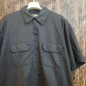 中古 アメリカ古着 Dickies ディッキーズ 半袖シャツ メンズ Lサイズ 黒 ブラック ワークシャツ 作業服 アウトドア 釣り 送料無料