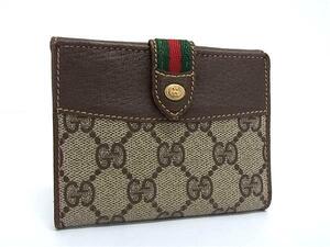 1円 ■美品■ GUCCI グッチ 904 03 106 オールドグッチ ヴィンテージ シェリーライン PVC 財布 ウォレット ブラウン系 FB9085