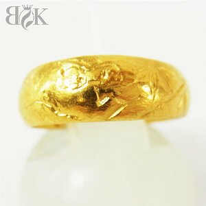 K24 純金 彫刻リング 造幣局刻印 現状：約5号(調整可) 縦幅:約6.2mm 約6.7g 指輪 ゴールド■