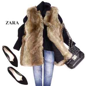 ザラ ZARA TRF 大人素敵スタイル☆ フェイクファージャケット ジレ ベスト S