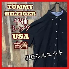 トミーヒルフィガー メンズ ボタンダウン ブラック 2XL シャツ 古着 半袖