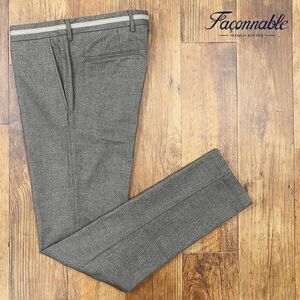 1円/秋冬/Faconnable/58サイズ/脚長パンツ 起毛コットンツイル ストレッチ 上品 クラシコ トラッド 大人 新品/グレー/if229/