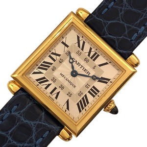 カルティエ Cartier タンク オピュ LM W1516956 シルバー文字盤 K18YG/レザーストラップ(社外品) 腕時計 レディース 中古