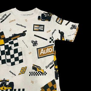 ビンテージ　チャンピオン　champion tee Tシャツ　総柄　オートレーシング　auto racing 古着　車　/ stp