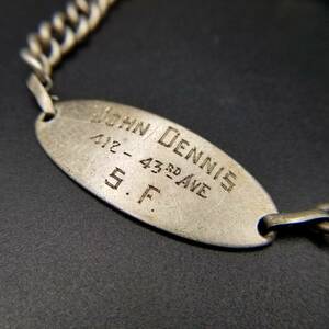 WWII期 IDタグ オーバルプレート 925 シルバー ヴィンテージ ブレスレット 銀 ネーム彫金 John Dennis Y19-L