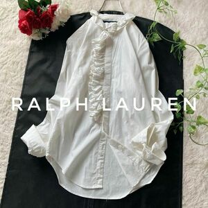 ラルフローレン　フリルコットンシャツ　ロングカフス　長袖　白　大きいサイズ6　アイボリー　ストレッチ　RALPH LAUREN