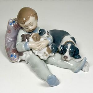 1円〜 ◆ LLADRO リヤドロ 1535 『 みんなおねんね 』フィギュリン / 陶器 置物 男の子 犬 インテリア 西洋 オブジェ 陶器人形