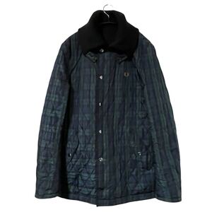 美品 Fred Perry フレッドペリー リバーシブルドンキーコート 2WAY キルティングジャケット 中綿ブルゾン タータンチェック 総柄 金刺繍 緑