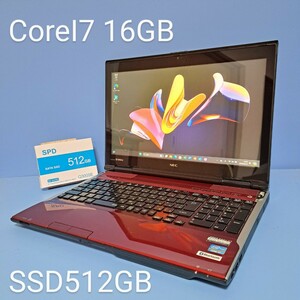 ★最強CoreI7★メモリ16GB★新品SSD512GB NEC/LL750/L/YAMAHAスピーカ/Windows11/ブルーレイ/Office2019H&B/カメラ/lavie/Bluetooth/レッド