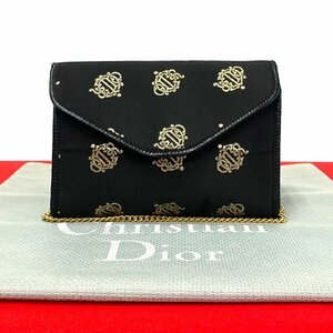 ほぼ未使用 Christian Dior クリスチャン ディオール ヴィンテージ サテン キャンバス チェーン ショルダーバッグ ポシェット 黒 73257