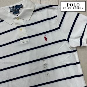 M■【 未使用タグ付 】③ POLO RALPH LAUREN ポロラルフローレン カスタムフィット メンズ 半袖 ボーダー柄 ポロシャツ 白×紺 Mサイズ 