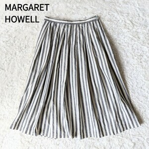 MARGARET HOWELL マーガレットハウエル ストライプ コットン フレアスカート (Ⅲ)