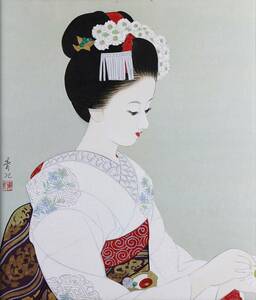 ☆ 値下げスタート ☆ 宮下 壽紀 ☆　　花占い　　日本画　　現代美人画　　美品　　希少作品