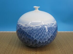 藤井朱明 壺 飾り壺 花瓶 花器 日展人気作家 特大雪景色 有田焼 人間国宝 Ｈ26㎝ (TYEE