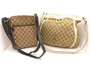 〇1683 GUCCI グッチ GG キャンバス レザー ショルダー バッグ 2点セット