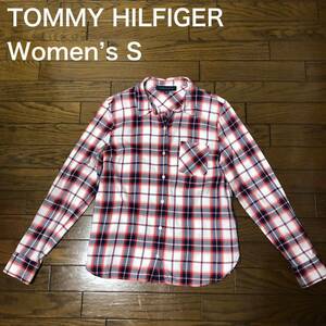 【送料無料】TOMMY HILFIGER長袖シャツ　赤白ネイビーチェック柄　レディースSサイズ　トミーヒルフィガーチェックシャツ