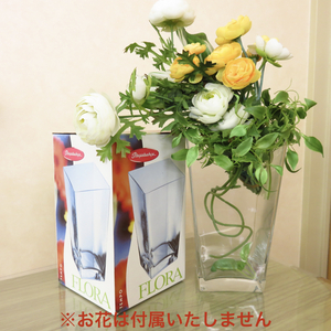 ●角形ガラス花瓶トルコ 老舗メーカー pasabahce パサバチェ フラワーベース ガラス シンプルデザイン12cmx12cmx19cm FLORA MADE IN TURKEY