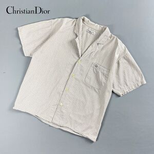 Christian Dior MONSIEUR クリスチャンディオールムッシュ ストライプ半袖パジャマシャツ 胸ポケット付 ベージュ サイズM*XC770