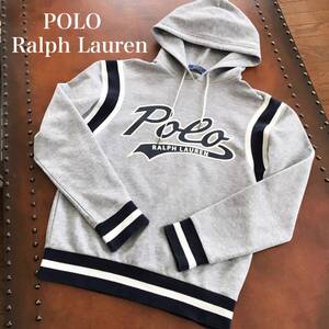 ★ POLO Ralph Lauren ポロ ラルフローレン グレー×ネイビー×ホワイト ロゴ プルオーバー スエット トレーナー XS ★