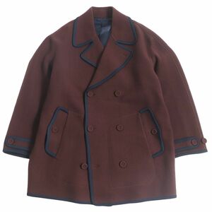 美品□21AW DIOR ディオール オム×ピータードイグ 143C304A5300 カシミヤ混 ウール ダブルブレスト チェスターコート 茶 50 伊製 正規品