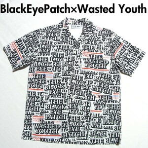Black Eye Patch × Wasted Youth ロゴ 総柄 シャツ S ブラックアイパッチ ウェイステッドユース