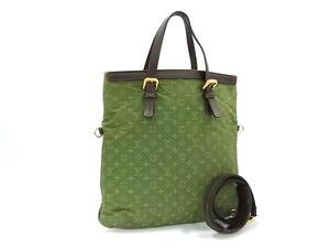 1円 LOUIS VUITTON ルイヴィトン M92422 モノグラムミニ フランソワーズ 2WAY ハンドバッグ トート ショルダー グリーン系 FJ2126