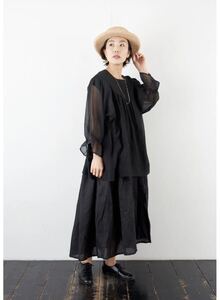 BUNON ブノン コットンシルク Gather Blouse ギャザー ブラウス 黒 