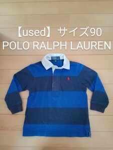 【中古】 POLO RALPH LAUREN サイズ90 長袖ポロシャツ ネイビー ラルフローレン ボーダー ☆