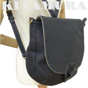 美品 キタムラ KITAMURA レザー リュック ショルダー クロスボディ 肩掛け 3way 紺 ネイビー