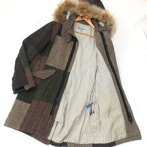 パッチワーク◎2wayデザイン◎Harris Tweed ハリスツイード クレイジーパターン Mサイズ ロングコート チェスターコート マルチカラー