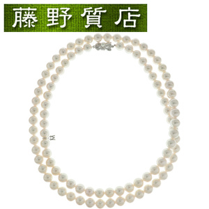 ミキモト MIKIMOTO パール ロング ネックレス K18 ホワイトゴールド × パール 約8.3－8.9mm 8995