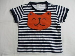 BD827【baby motherways・ベビー マザウェイズ】ボーダー　スタイ付き　半袖　Ｔシャツ　男児　濃青・白　83