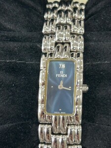 稼働　フェンディ クォーツ 腕時計 レディース スクエアフェイス 660L/002-373 稼働品 純正ブレス ブランド小物 FENDI ブルー　青　
