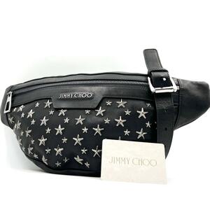 《美品》ギャランティ付 JIMMY CHOO ジミーチュウ DERRY デリー スタースタッズ クロスボディ レザー ボディバッグ ウエストポーチ 黒