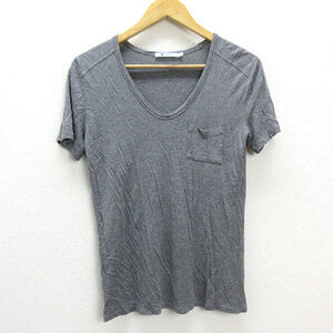 k■アレキサンダーワン/ALEXANDER WANG ストレッチTシャツ/Uネック/胸ポケ付き【S】灰色/LADIES■21【中古】