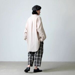 Basisbroek 20SS LOMONT バンドカラーシャツ オーバーサイズ スタンド ベルギー製 ベージュ コットンネットクロス 袖ポケット付