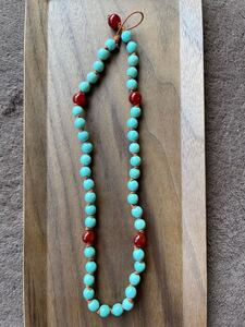 -SUI8- No.33 ターコイズと赤瑪瑙のネックレス(金属非使用　40cm Turquoise and Red agate necklace (Metal unuse) 40cm